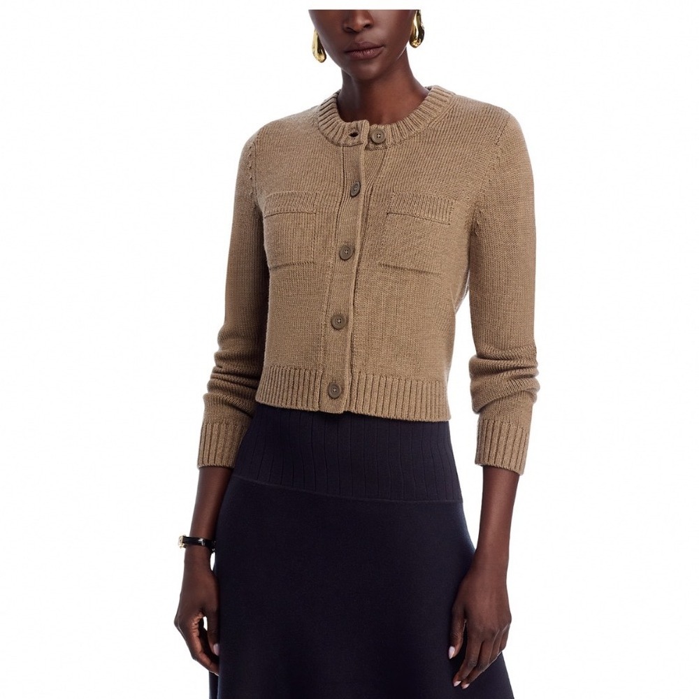 Michael Kors Merino Button Down Cardigan Chestnut Heather Brown Wool XL 5597533